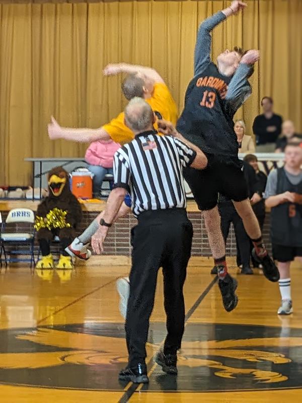 Matthias Fanslau and Cam Truman tip off in the Seahawks’ final game of the 2024 season. CANDI JONETH/Boothbay Register