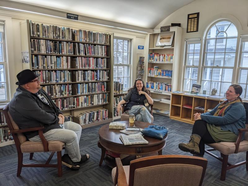 Author Jason H. Abbott and poets Joelle Webber and Rachael Kellogg host a Writers Workshop on the last Wednesday of each month from 5 to 6:30 p.m. at BHML. CANDI JONETH/Boothbay Register