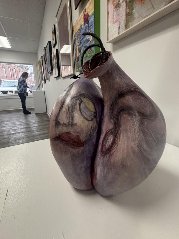 Catherine Gibson's "Beaten Heart" - fiber-clay, stains, found metal, paint and wax. Catherine Gibson's "Beaten Heart" - fiber-clay, stains, found metal, paint and wax.