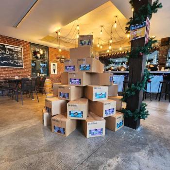 Pyramid of beer barrels at Footbridge Brewery. CANDI JONETH/Boothbay Register