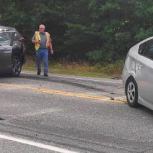 No one was injured in this Aug. 11 two-vehicle crash on Route 27 in Edgecomb. Courtesy of Lincoln County Sheriff’s Office