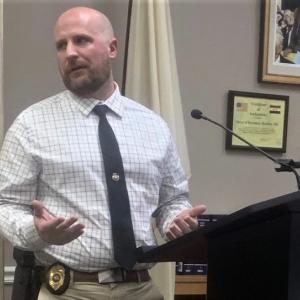 In the March 27 selectmen’s meeting, Boothbay Harbor Police Chief Doug Snyder explains how his department is seeking qualified applicants. BILL PEARSON/Boothbay Register
