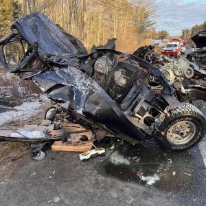 The accident on Feb. 8 on Route 27 in Edgecomb. This is the 1996 Ford F150. Courtesy of LCSO
